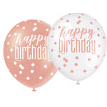 SALE Luftballon Latex Happy Birthday, wei & rosa, Gre: ca. 30 cm, 6 Stck