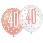 SALE Luftballon Latex 40. Geburtstag, wei & rosa, Gre: ca. 30 cm, 6 Stck