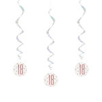 SALE Girlande spiralf�rmig / Deckenh�nger 18. Geburtstag / Vollj�hrigkeit, wei� & rosa, glitzernd, L�nge: ca. 80 cm, 6 St�ck