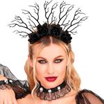 Haarreif dunkle K�nigin, mit �sten und Rosen, schwarz