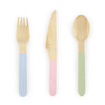 Holz-Besteck Gabel / Messer / L�ffel - Farbig sortiert, 16 cm, 18 St�ck
