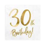 Servietten 30th Birthday / Geburtstag - Wei�, 33 � 33 cm, 20 St�ck