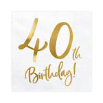 Servietten 40th Birthday / Geburtstag - Wei�, 33 � 33 cm, 20 St�ck