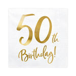 Servietten 50th Birthday / Geburtstag - Wei�, 33 � 33 cm, 20 St�ck