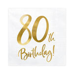 Servietten 80th Birthday / Geburtstag - Wei�, 33 � 33 cm, 20 St�ck
