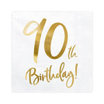 Servietten 90th Birthday / Geburtstag - Wei�, 33 � 33 cm, 20 St�ck
