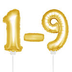 SALE Folienballon Zahlen am Stab 0-9, ca. 36cm, gold - Verschiedene Ziffern