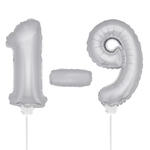 SALE Folienballon Zahlen am Stab 0-9, ca. 36cm, silber - Verschiedene Ziffern