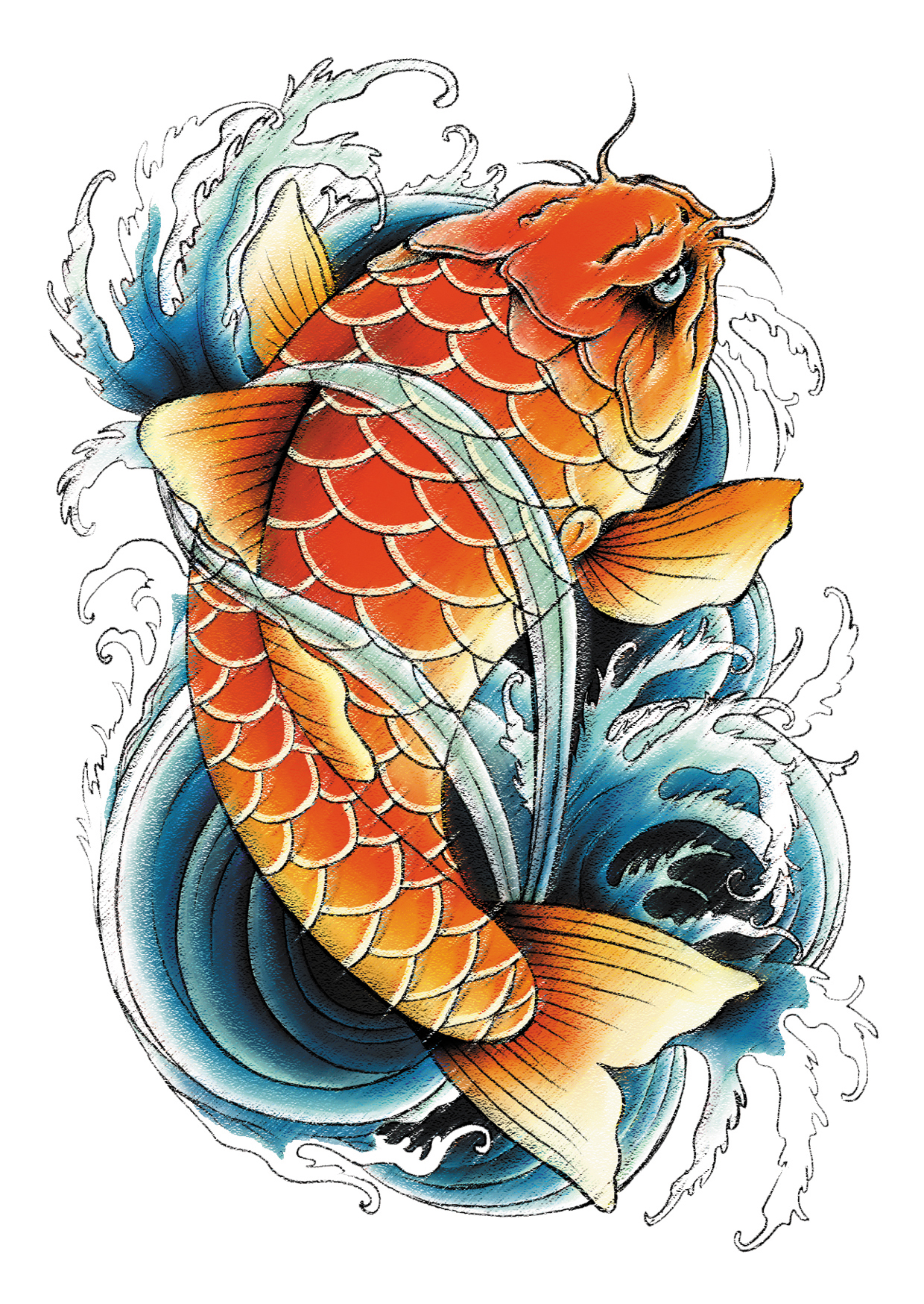 NEU Temporres Tattoo-Motiv Reality, 10,5 x 14,8cm, Vintage Koi Bild 2