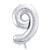 Folienballon Gro� Zahl 9 - 86 cm - Silber - Zahl: 9