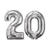 Folienballon Medium Zahl 20 Silber, 45x66 cm - Zahl: 20