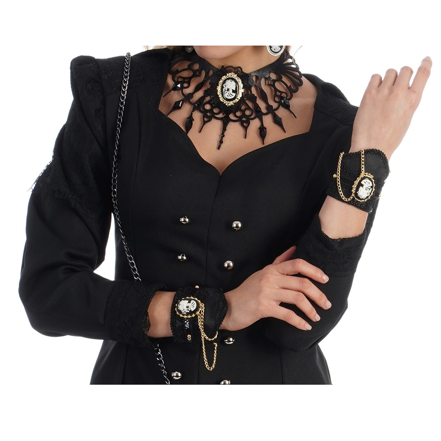 SALE Armbnder / Stulpen im Gothic- / Halloween-Look, Schwarz mit weiem Totenkopf-Emblem, 2 Stck Bild 2