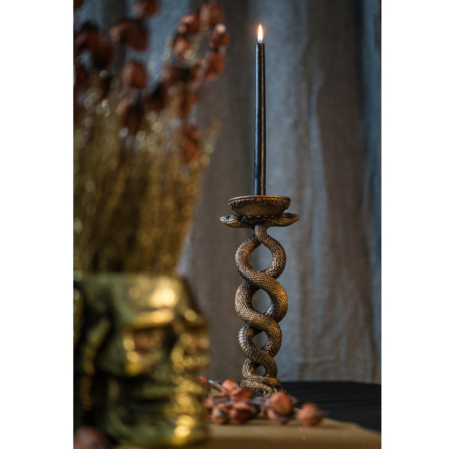 SALE Schlangen-Kerzenhalter in Bronzeoptik aus Polyresin, Gre ca. 11 cm x 12 cm x 31 cm Bild 2