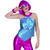 NEU Damen-Kostm Disco-Fever-Top, blau mit pinkem Kragen, Einheitsgre