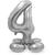 NEU Folienballon Groe Zahl 4, mit Standfu, Silber, ca. 72cm, Zahlenballon - Ziffer: 4