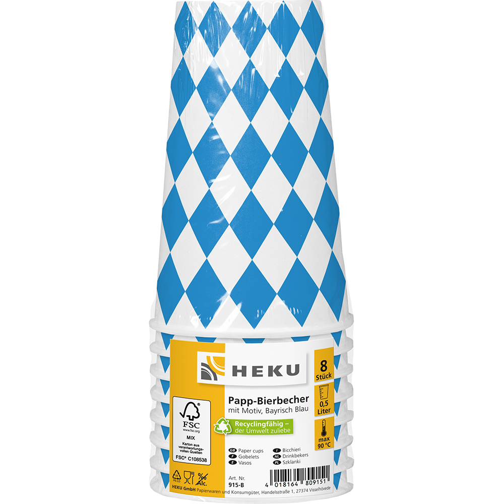 SALE Becher aus Pappe, Bayrisch Raute, 500ml, 8 Stck, Bayrische Dekoration, Bayrisches Fest, Blau-Wei Bild 2