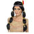 Perücke Damen Indianerin mit Federstirnband und zwei gefochtenen Zöpfen, schwarz