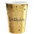 NEU Papp-Becher Happy Birthday, gold-schwarz, 10 Stck, ca. 266ml - Becher