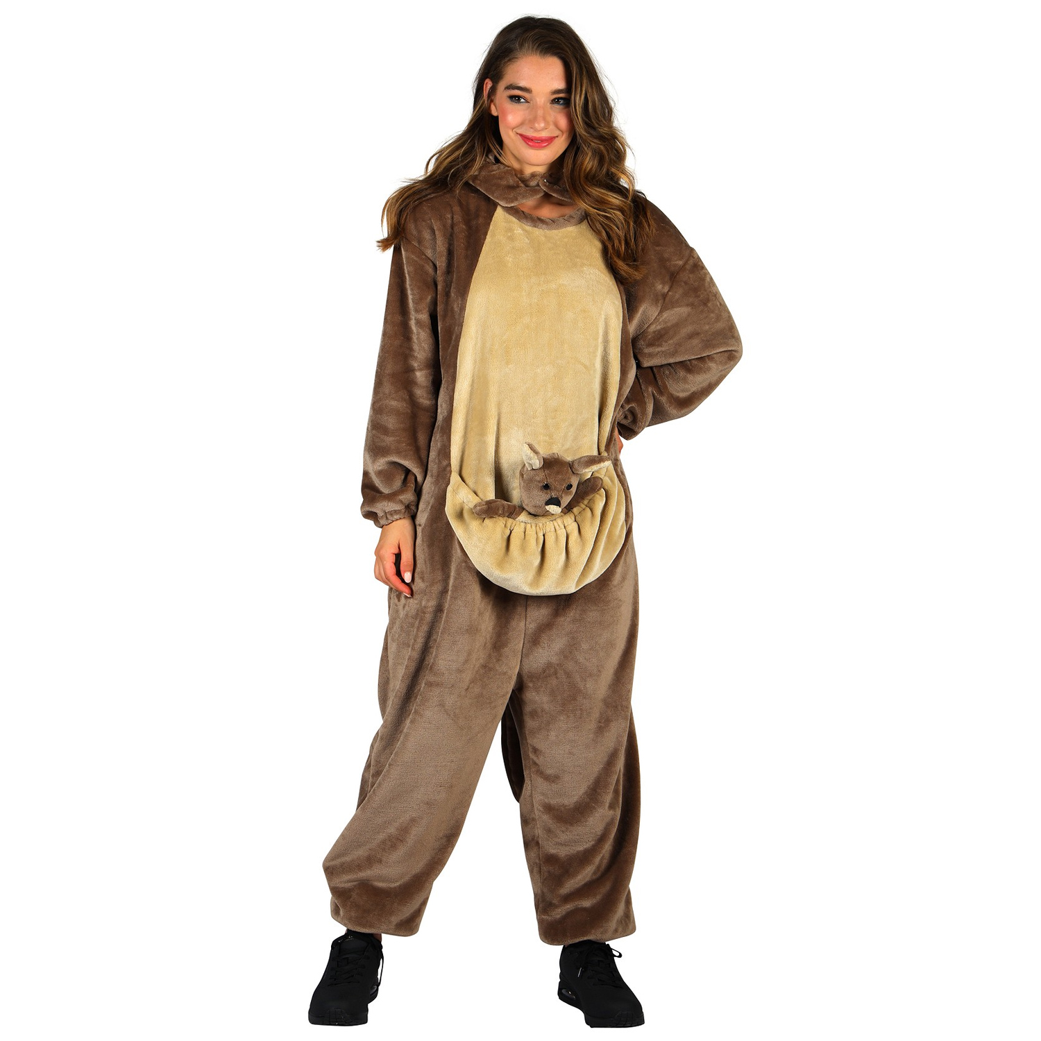 NEU Unisex-Kostm Plsch-Overall Knguru, braun, mit Plsch-Baby, Gr. XS-S Bild 3