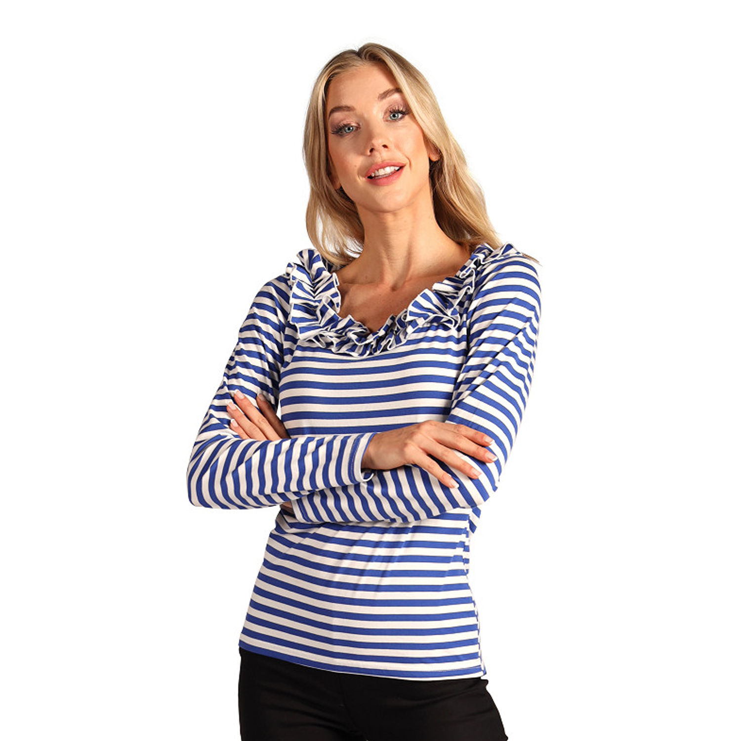 NEU Damen-Kostm Ringelshirt langarm mit Rschenkragen, blau-wei, Gr. XS Bild 2