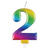 SALE Kerze Regenbogen glnzend, mit Halter, Zahl 2
