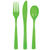 Stabiles Mehrweg-Besteck aus Kunststoff, Set für 6 Personen - Inhalt: 6 Gabeln, 6 Messer, 6 Löffel, Farbe: Limettengrün