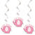 SALE Girlanden spiralfrmig / Deckenhnger mit Elefant fr Baby Shower Dekoration wei / rosa / pink, Lnge: ca. 66 cm, 3 Stck