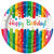 Teller Happy Birthday aus Pappe, Kindergeburtstag, Regenbogenfarben / bunt, Größe ca. 23 cm, 8 Stück