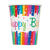 Becher Happy Birthday aus Pappe, Kindergeburtstag, Regenbogenfarben / bunt, Größe: ca. 250 ml, 8 Stück
