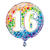 Folienballon 16. Geburtstag, mit bunten Sternen / Regenbogen, beidseitig bedruckt, Größe: ca. 45 cm