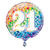 Folienballon 21. Geburtstag, mit bunten Sternen / Regenbogen, beidseitig bedruckt, Größe: ca. 45 cm