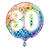 Folienballon 30. Geburtstag, mit bunten Sternen / Regenbogen, beidseitig bedruckt, Größe: ca. 45 cm