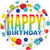 NEU Teller Happy Birthday aus Pappe, Kindergeburtstag, Regenbogenfarben gepunktet, Größe ca. 18 cm, 8 Stück - Teller 18 cm Regenbogen-Punkte