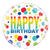 Folienballon Happy Birthday, Kindergeburtstag, mit Punkten in Regenbogenfarben, beidseitig bedruckt, Größe: ca. 45 cm