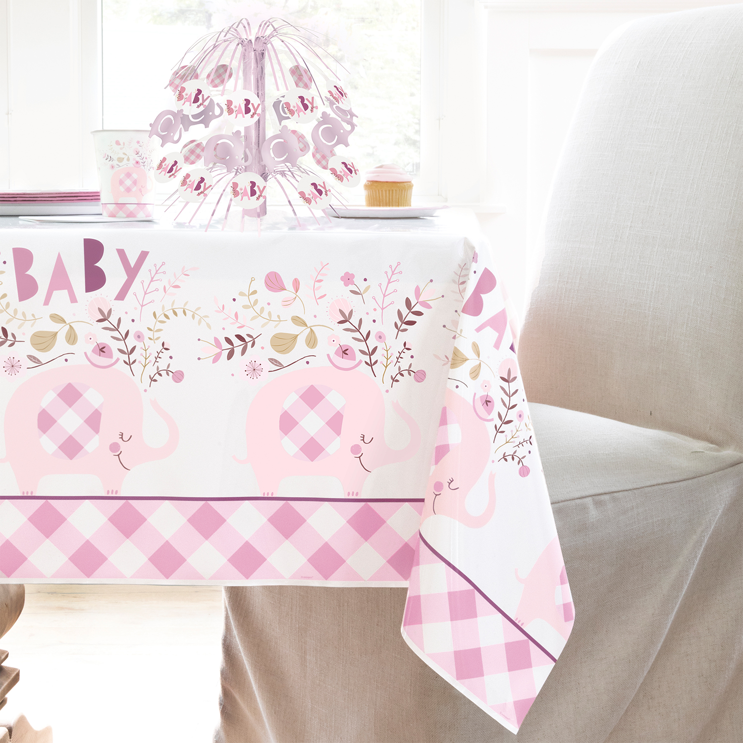 SALE Tischdecke Babyparty rosa Elefant, 137x213 cm Bild 2