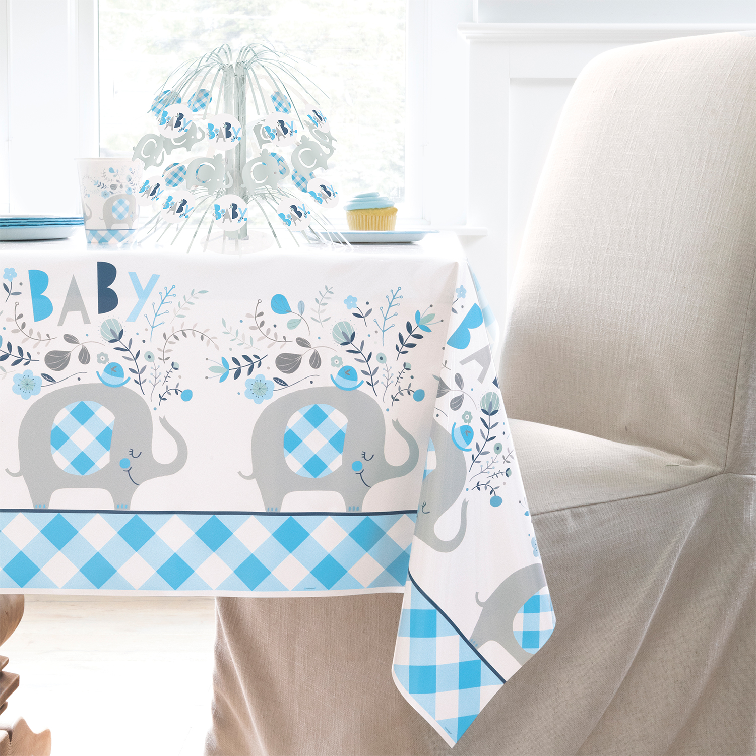 SALE Tischdecke Babyparty blauer Elefant, 137x213 cm Bild 2