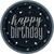 Teller Happy Birthday aus Pappe, schwarz-grau gepunktet, Größe: ca. 23 cm, 8 Stück - Teller