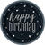 Teller Happy Birthday aus Pappe, schwarz-grau gepunktet, Gre: ca. 23 cm, 8 Stck