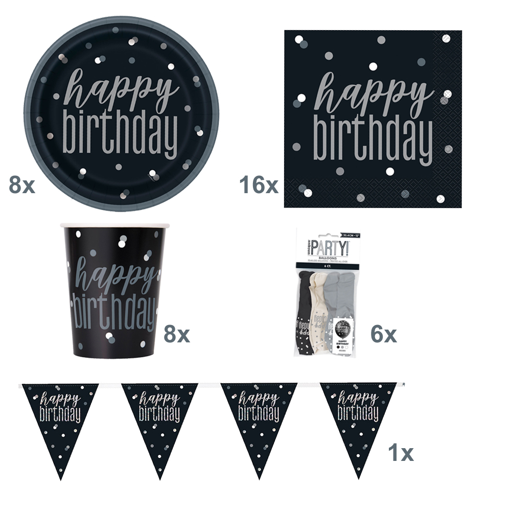 Partybox Happy Birthday, schwarz-grau, 8 Personen Bild 2