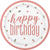 Teller Happy Birthday aus Pappe, weiß-rosegold, Größe: ca. 23 cm, 8 Stück