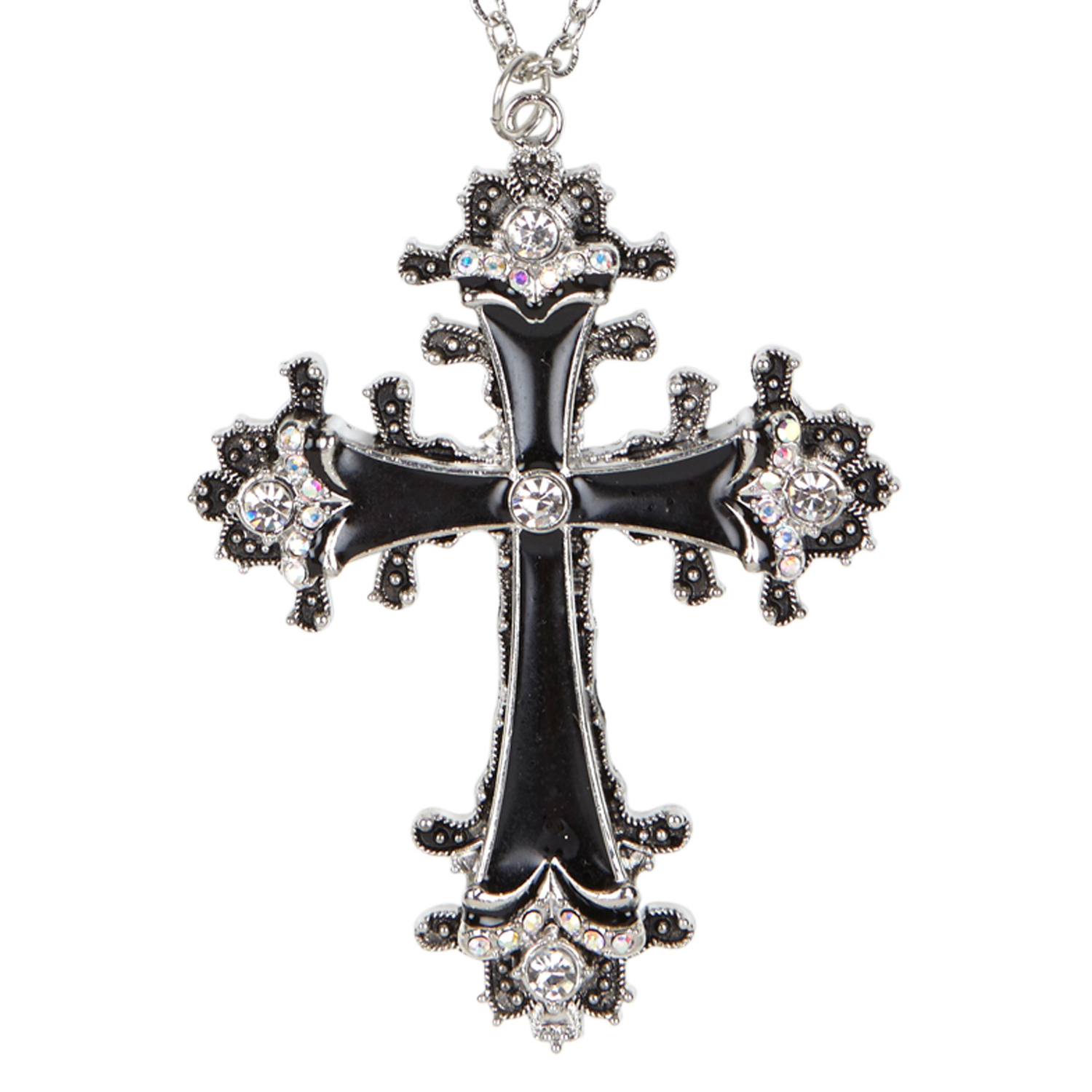 NEU Kette mit schwerem, schwarzen Strasskreuz, Silber-Schwarz fr Halloween, Hexen & Co.