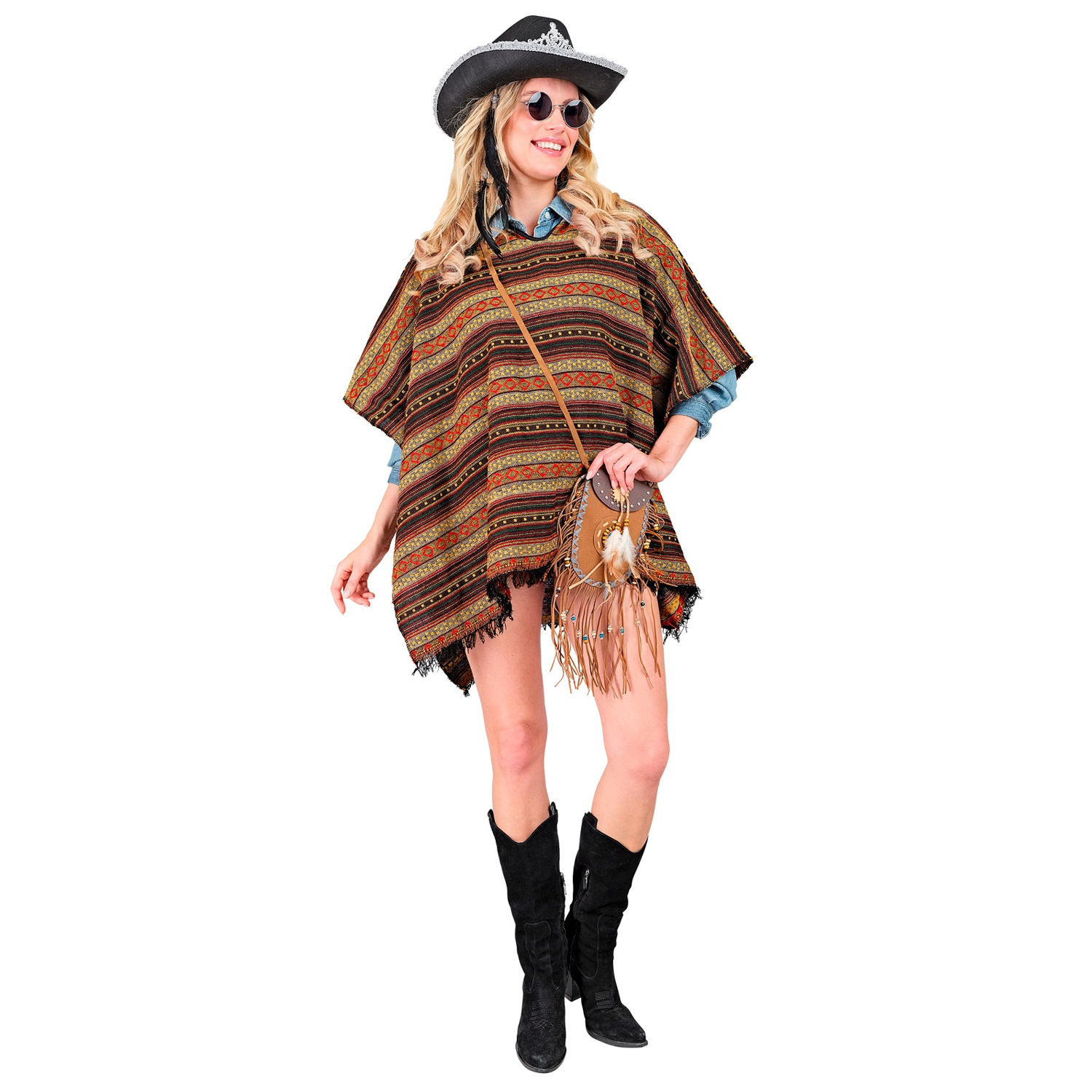 NEU Unisex-Kostm Wild West Poncho, wendbar, Einheitsgre Bild 2