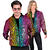 NEU Herren-Kostm Disco-Bomberjacke mit Pailletten, Regenbogen-Leopard, Gre S-M