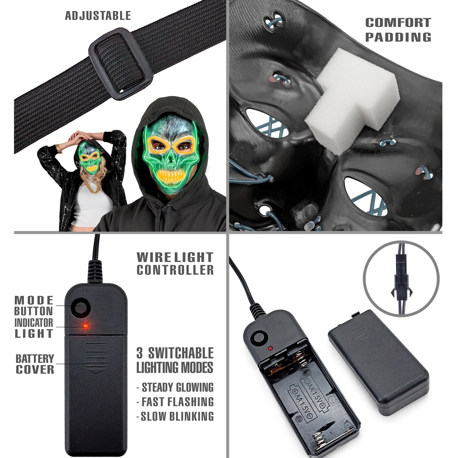 NEU LED-Maske Totenkopf silber, grenverstellbar Bild 3