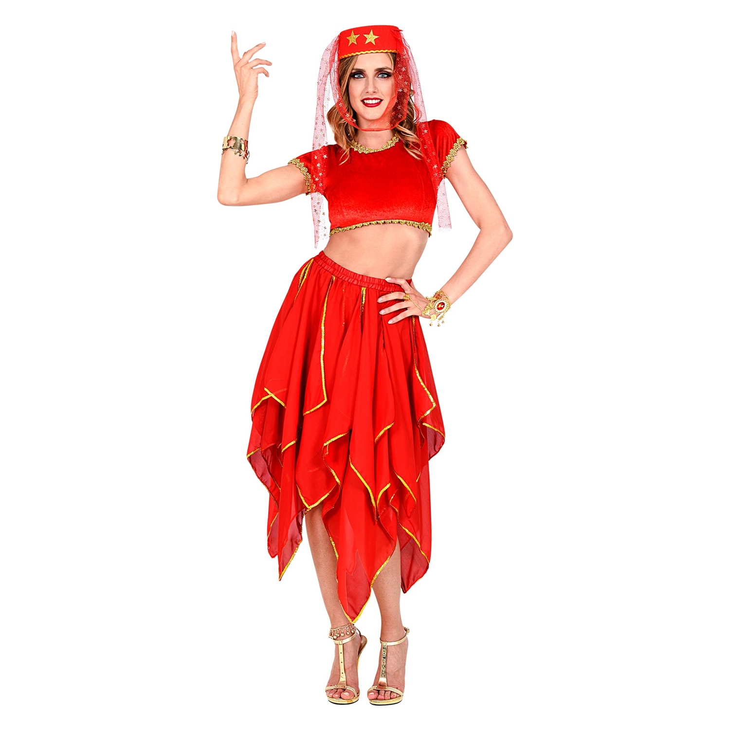 NEU Damen-Chiffon-Rock Bauchtnzerin, mehrlagig, rot, Einheitsgre Bild 2
