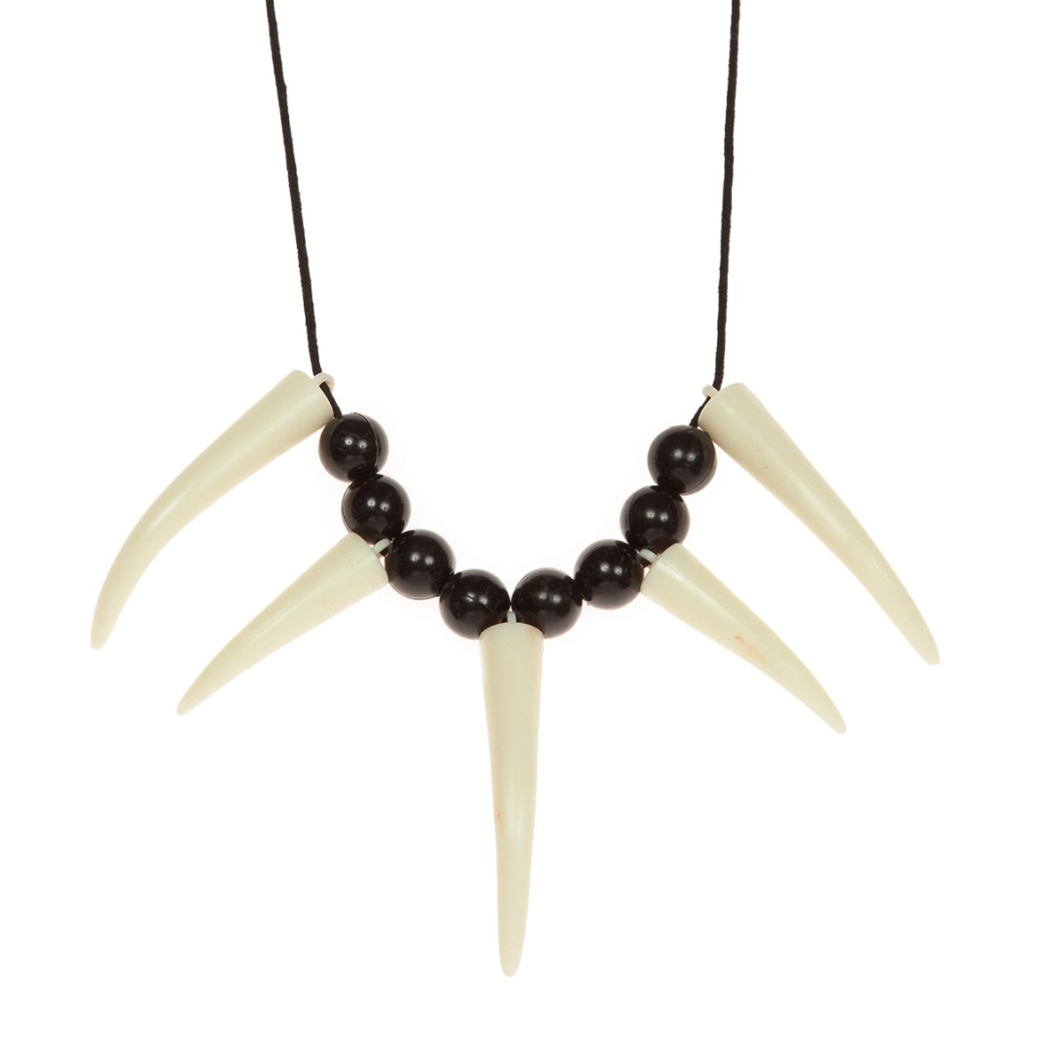 Kette Höhlenmensch, schwarze Perlen & weiße Zähne Bild 2