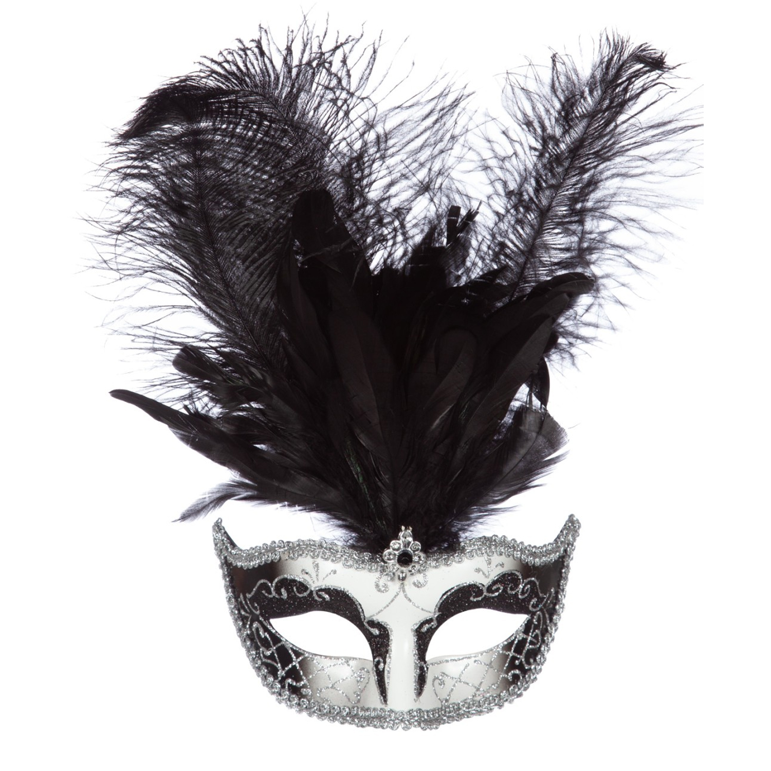 Maske Venedig mit langen Federn, silber Bild 2