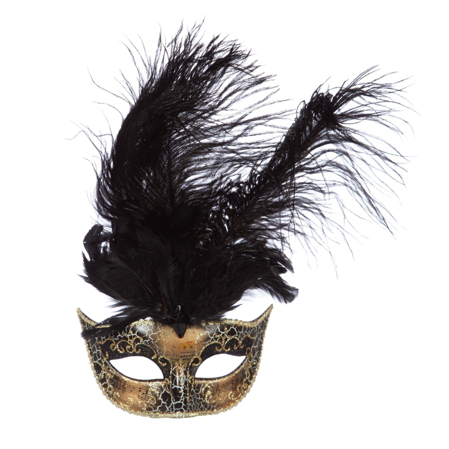 Maske Venedig mit Musiknoten und Feder, schwarz Bild 2