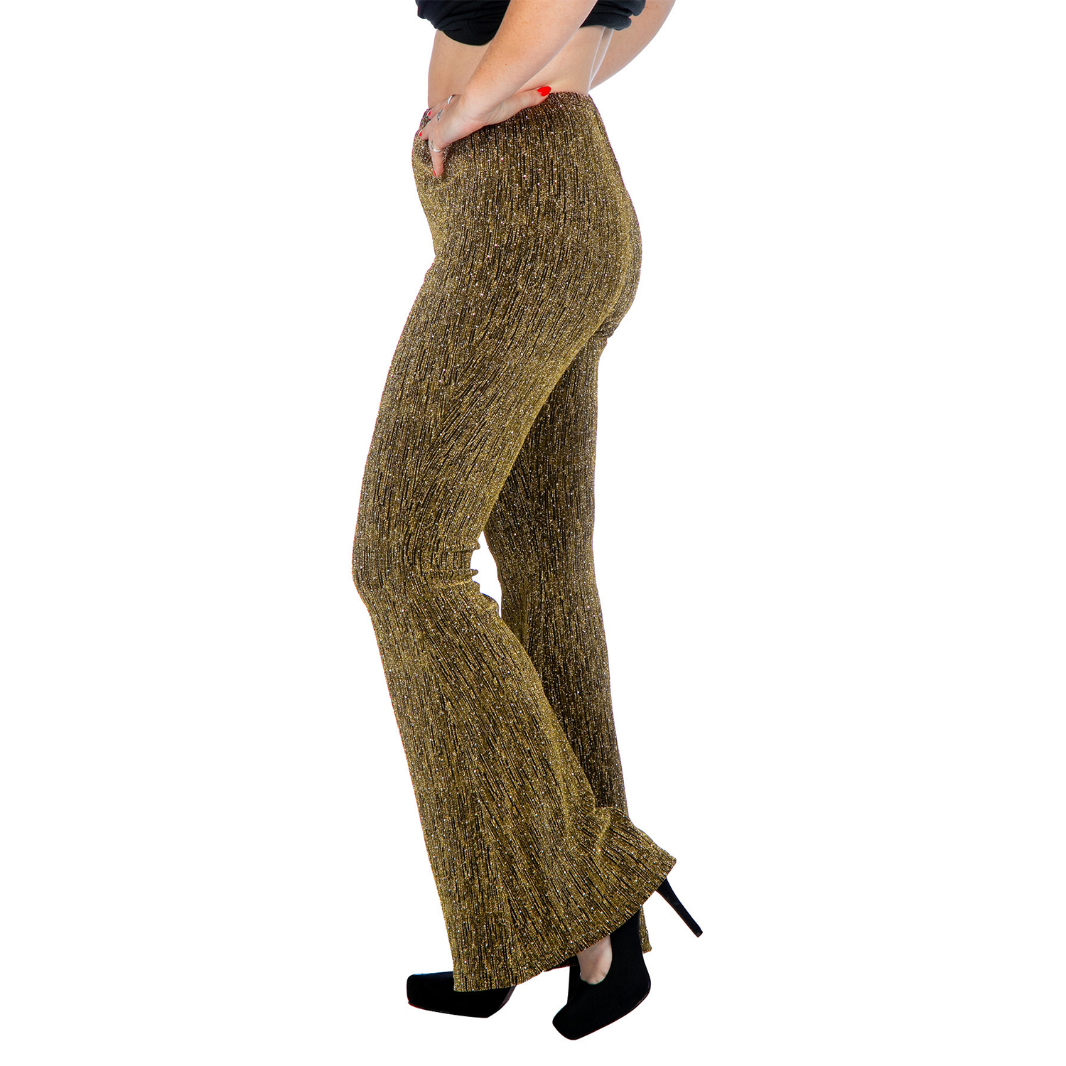 NEU Damen-Kostm Glitzer-Schlaghose mit Strasssteinen, gold, Gr. 34-36 Bild 2