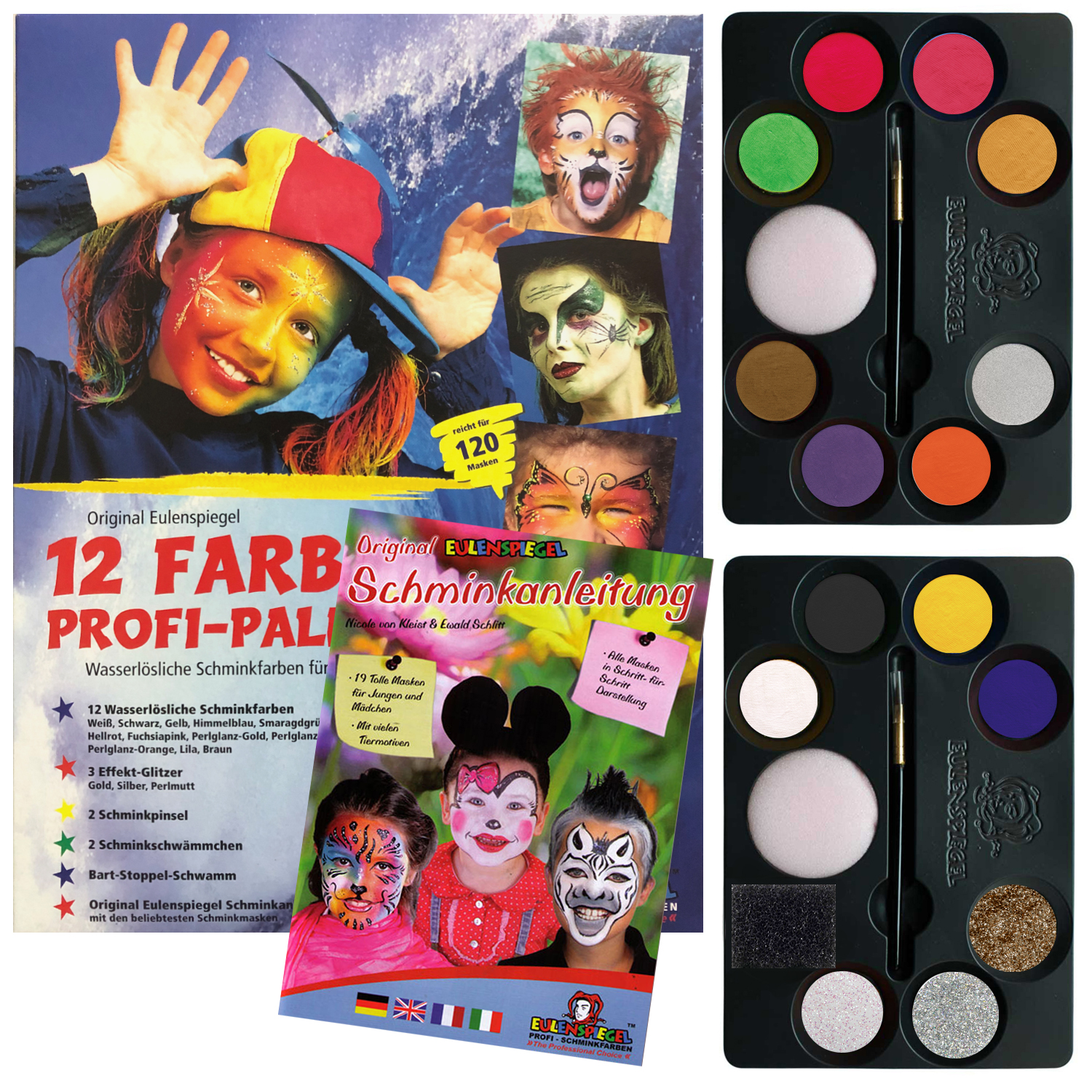 NEU Eulenspiegel 12 Farben Profi-Schmink-Palette